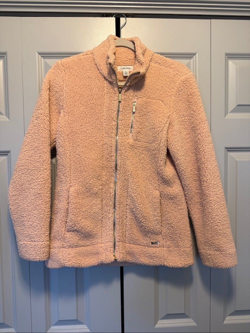 Calvin Klein Blush Pink Sherpa Full-Zip Jacket